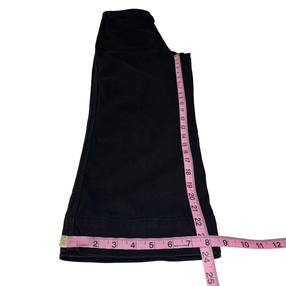 Quince Women's Black Crop Pants 28 High Rise Wide Leg Utility Pockets Casual - Picture 9 of 9